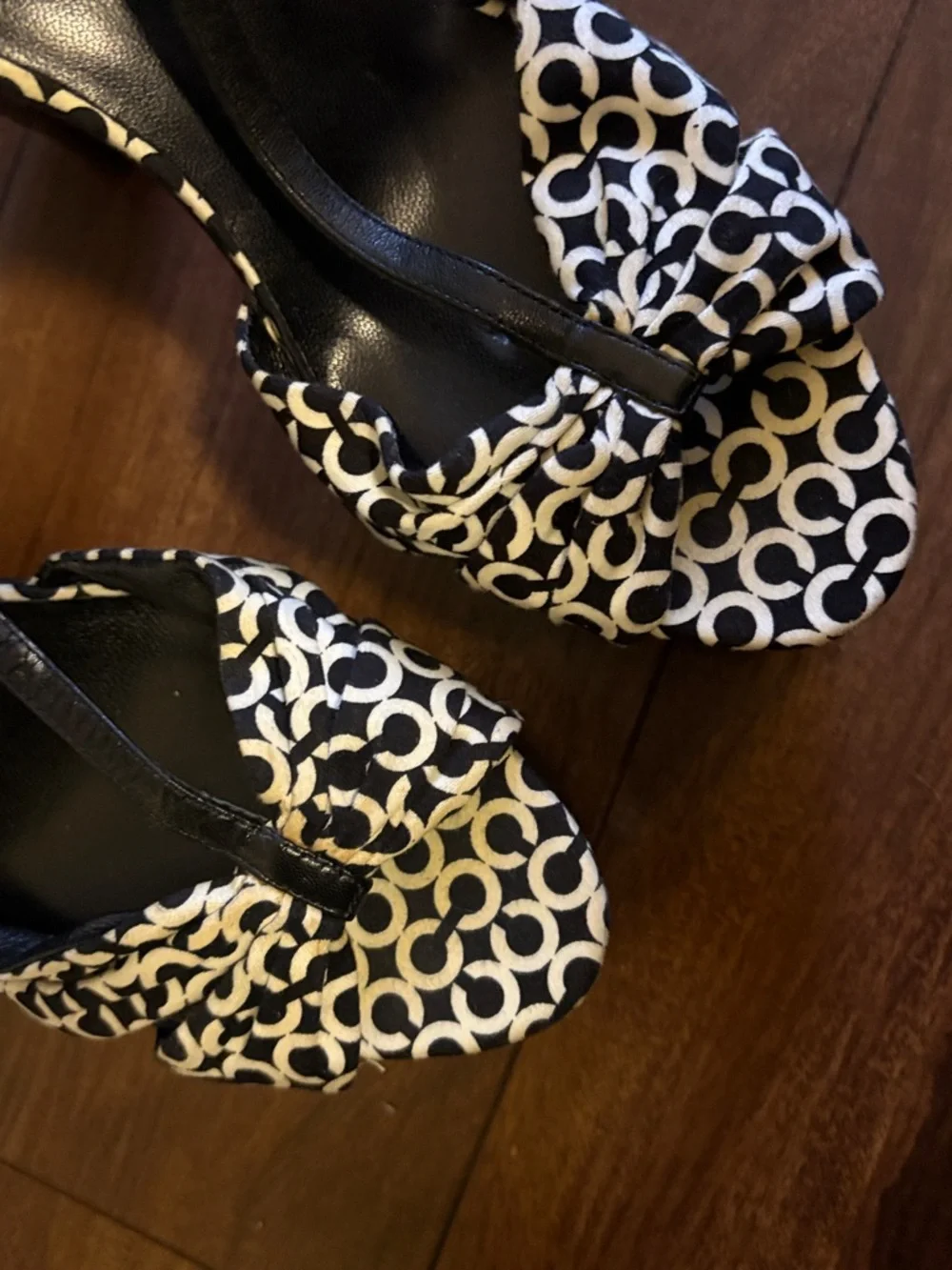 Coach Black & White Signature Platform T-Strap Sandals